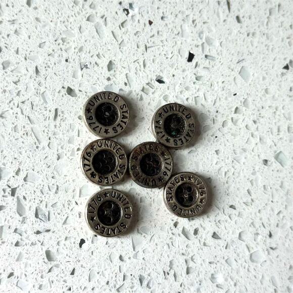 Lot of 6 Vintage USA 1776 Sewing Military Buttons Silver Round 4 Hole Flat Craft - Picture 3 of 5